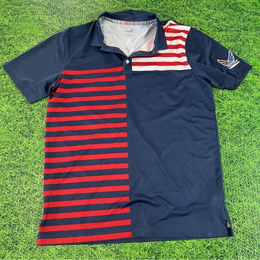 Volition American FLAG Patriotic STRIPE POLO - PUMA VOLITION AMERICA XL Olympics